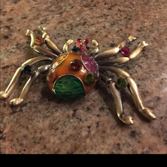 Large Jeweled Enamel Colored Rhinestone Spider Brooch/Pin Halloween Goth - Picture 2 of 9